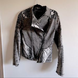 Snakeskin Distressed Grey Denim Jacket